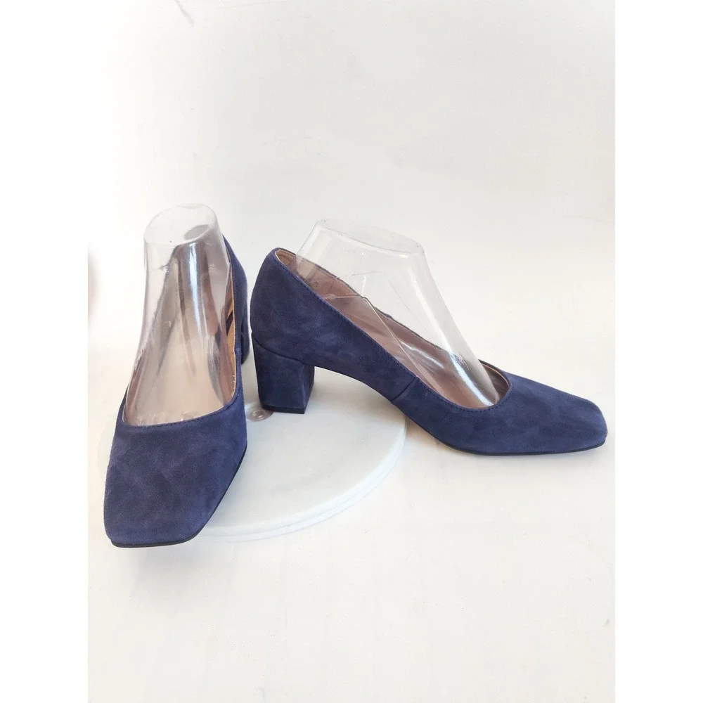 Naturalizer Pumps 8 Block Heel Navy Blue Suede Square Toe Comfort Office Shoes